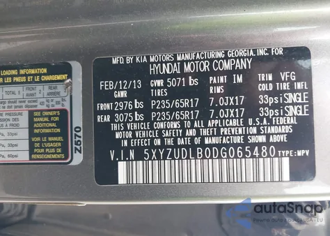 2013 Hyundai Santa Fe Sport from USA, damaged, VIN 5XYZUDLB0DG065480